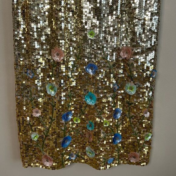 Mac Duggal Floral Skirt Sequin Midi Length Dress Style 10691 Size 10 - Picture 5 of 11